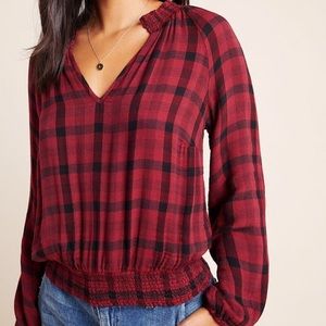 Anthropologie Cloth & Stone Sara Plaid Blouse